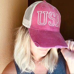 USA Hat - Distressed Snapback Mesh Back